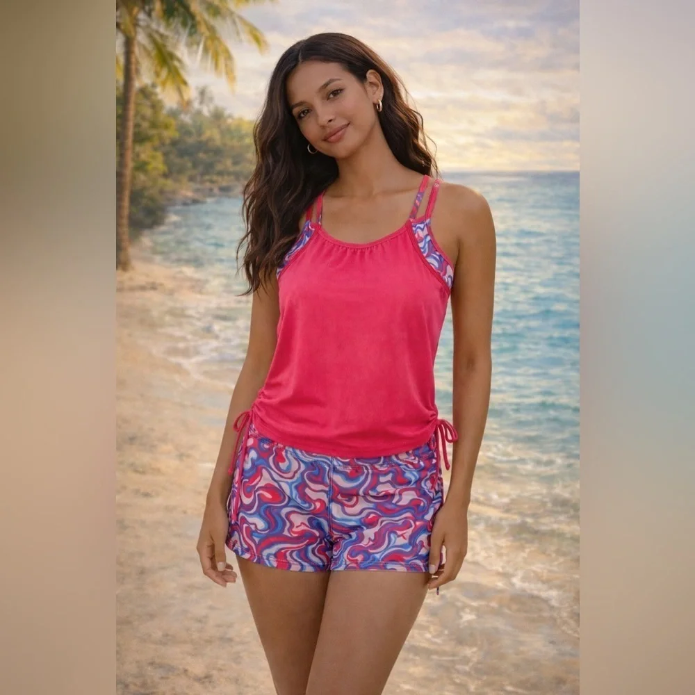 ✨ SHEIN Hot Pink Tankini & Swim Shorts Set – Size XL